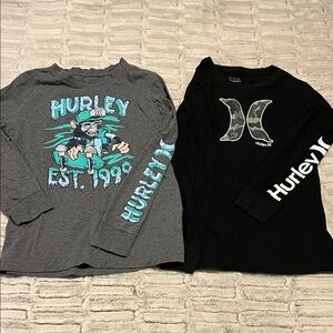 Hurley Kids Long Sleeve Tees - Gray and Black with Graphic Prints